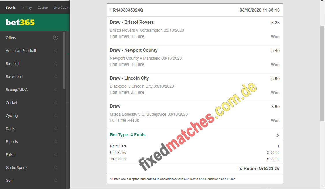 fixed matches vip ticket germany 100%